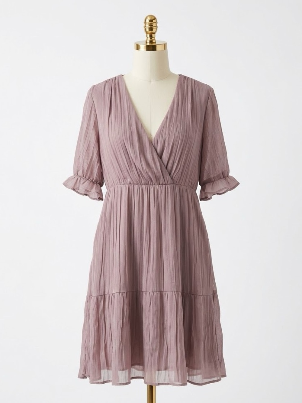 Bella Ella On The List Knee Length Dress Ruffle V Neck Mauve Cottagecore Size XL